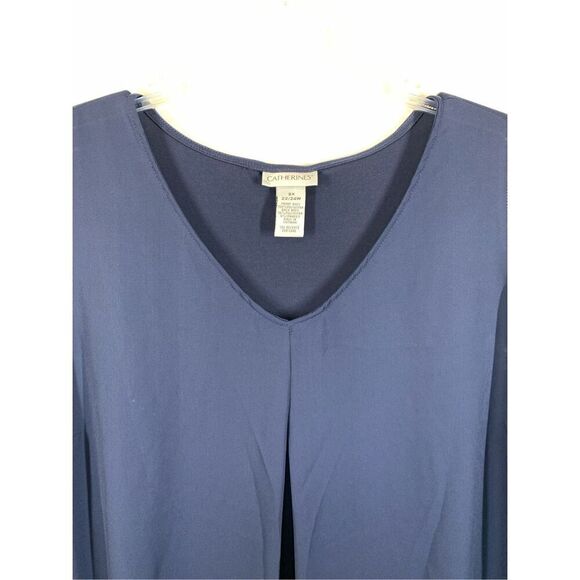 Catherines Women's Front Pleat V-Neck Sleeveless Blouse Navy Blue Size 2X - Picture 5 of 6
